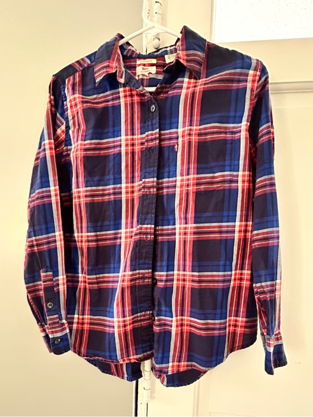 Women’s Levi's Red and Blue Plaid Long-Sleeve Button-Up Shirt